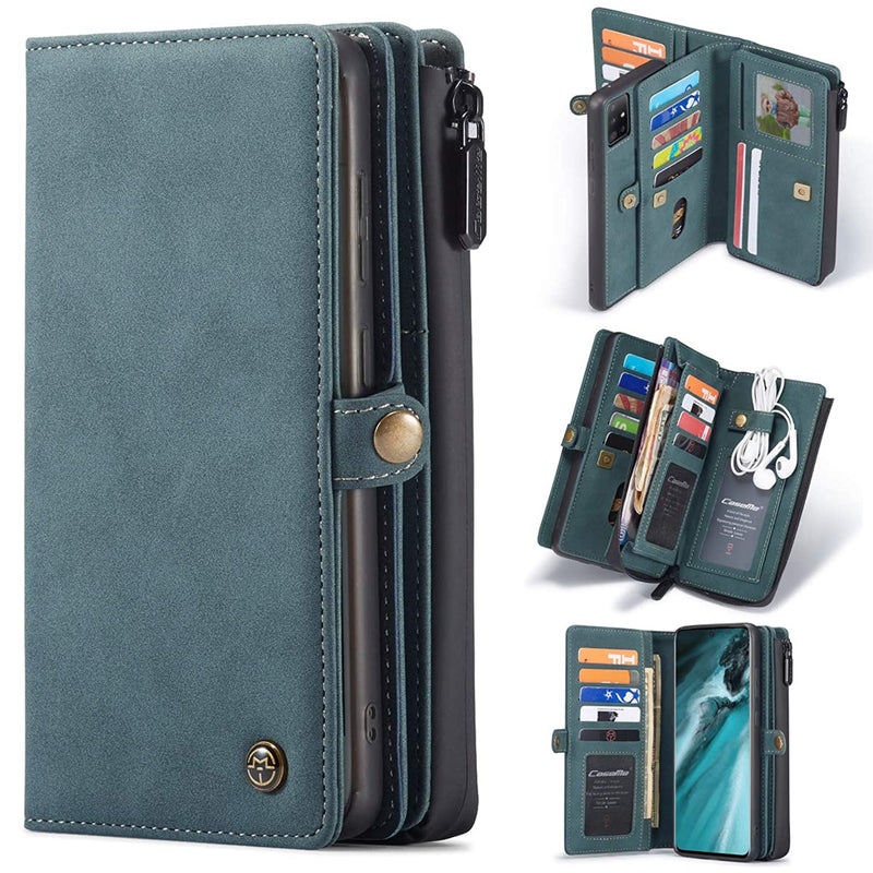 Samsung Galaxy A51 Case Vintage Matte Pu Leather Zipper Wallet Case 2 In 1 Magnetic Detachable Card Slots Money Pocket Clutch Cover For Samsung Galaxy A51 Blue