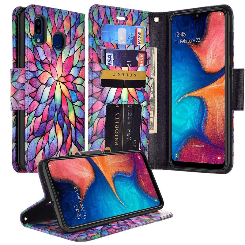 Galaxy A30 / A20 Case Leather Flip Pouch Wallet Case Cover Folio [Kickstand] for Men Girls Women Compatible Phone Case Compatible for Samsung Galaxy A20/A30/A205U - Rainbow