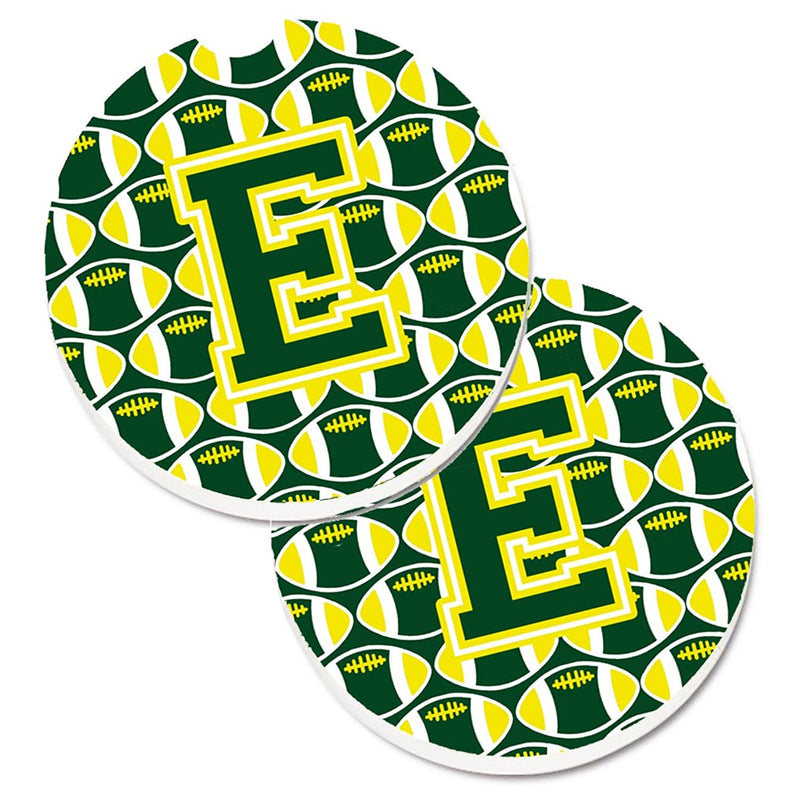 Carolines Treasures Cj1075 Ecarc Letter E Football Green And Yellow Set Of 2 Cup Holder Car Coasters Large Multicolor