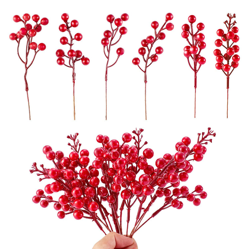20 Pack Artificial Red Berry Stems For Christmas Tree Decorations