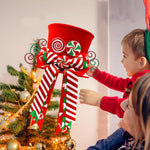 Christmas Candy Canes Tree Topper Hat With Peppermint Bows Ornament