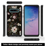 Galaxy S10 Case With Roses Design Samsung S10 Phone Case Hybrid Triple Layer Armor Protective Cover Flexible Sturdy Anti Scratch Shockproof Cute Case For Women And Girls Flowers Black
