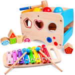 Hamme Pounding Toys Wooden Educational Toy Xylophone Shape Sorter Birthday Gift For 1 2 3 Years Boy Girl Baby Toddler Kids Developmental Montessori Learning Ball Toy Fine Motor