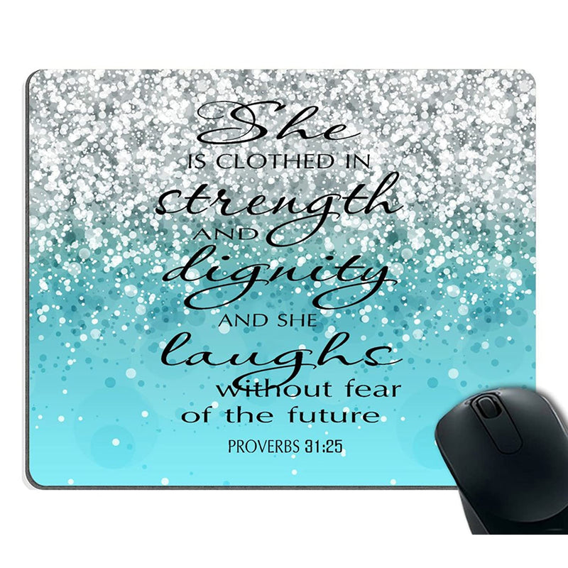 Smooffly Proverbs 31 25 Mouse Pad Bible Verse Blue Sparkles Glitter Pattern Mouse Pad