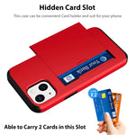 Jiunai Compatible With Iphone 13 Mini Case Credit Card Ids Holder Wallet Back Pocket Slide Cover Card Slot Dual Layer Bumper Shell Rubber Cover Phone Case Designed For Iphone 13 Mini 5 4 2021 Red