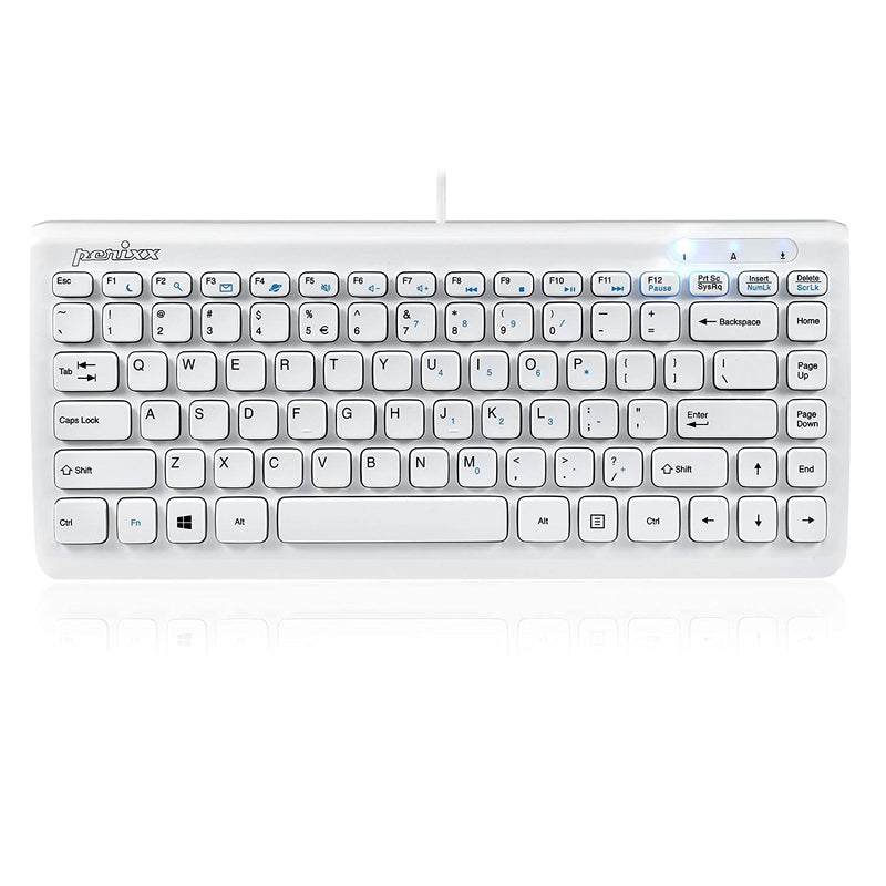 Perixx Periboard 407 Wired Usb Mini Keyboard Small Travel Portable Chiclet Key Keyboard With 11 Hot Keys Piano White Us Layout