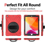 Ipad 10 2 2019 2020 Case With Screen Protector Heavy Duty Dropproof Silicone Rugged Protection Defender Girls Case W Swivel Stand Hand Strap Shoulder Strap For Ipad 7Th 8Th Generation Red