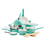 Greenpan Rio Healthy Ceramic Nonstick Cookware Pots And Pans Set 16 Piece Turquoise