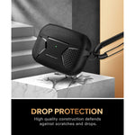 Net Series Silicone Airpods Pro Case Cover For Airpods Pro Full Body Rugged Shock Absorbing Protective Carabiner Compatible With Airpod Pro Wireless Charging Black Front Led Visible