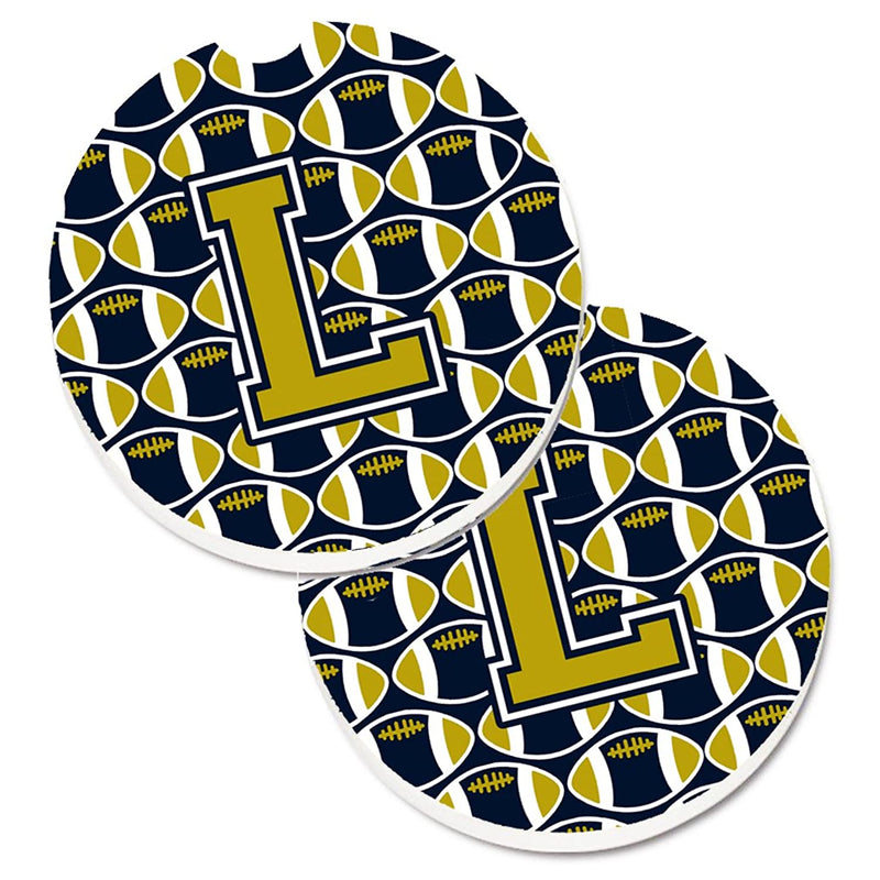 Carolines Treasures Cj1074 Lcarc Letter L Football Blue And Gold Set Of 2 Cup Holder Car Coasters Large Multicolor