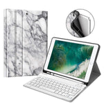 Keyboard Case For Ipad 9 7 2018 With Built In Pencil Holder Slimshell Soft Tpu Back Protective Cover W Magnetically Detachable Wireless Bluetooth Keyboard For Ipad 6Th Gen Marble White