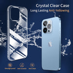 Wrj Designed For Iphone 13 Pro Max Case 2021 Non Yellowing 9H Tempered Glass Back Anti Scratch Shockproof Military Grade Protection Crystal Clear Phone Case 6 7 Inch Slim Thin