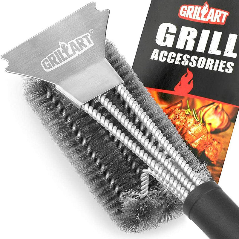 Grill Brush And Scraper Bbq Brush For Grill Safe 18 Stainless Steel Woven Wire 3 In 1 Bristles Grill Cleaning Brush Br 4516