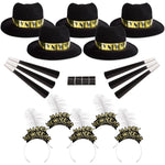 Midnight Gold New Year S Nye 2023 Party Kit For 50 25 Velour Fedora Hats 25 Tiaras 50 Horns 50 Streamers