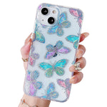Jmltech Compatible With Iphone 13 Case Cute Protective Glitter Bling Sparkle Hard Back With Clear Silicone Bumper For Women Girls Case For Iphone 13 Butterfly With Glass Screen Protector Transparent