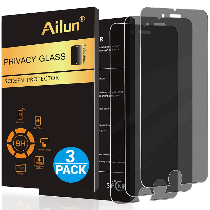Ailun Screen Protector Compatible With Iphone 8 Plus 7 Plus Privacy Anti Glare 3Pack Tempered Glass Compitable With Phone 8 7 Plus Anti Scratch Case Friendly
