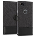 Kwmobile Wallet Case Compatible With Google Pixel 2 Fabric Faux Leather Cover With Card Slots Stand Anthracite Black