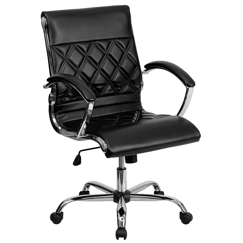 Flash Furniture Mid Back Designer Black Leathersoft Executive Swivel Office Chair With Chrome Base And Arms