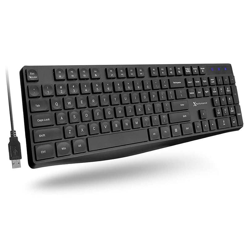 X9 Performance Wired Keyboard for Laptop - Simple, Slim, and Reliable - Full Size Keyboard for PC and Chrome with 104 Keys, 14 Shortcut/Media Keys, and Kickstand - USB Keyboard Wired with 5ft Cable