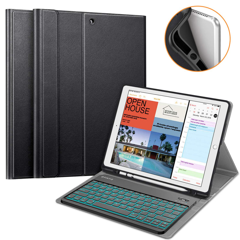 Keyboard Case For Ipad Pro 12 9 2Nd Gen 2017 1St Gen 2015 Soft Tpu Protective Cover W Pencil Holder 7 Color Backlit Magnetically Detachable Wireless Bluetooth Keyboard Black