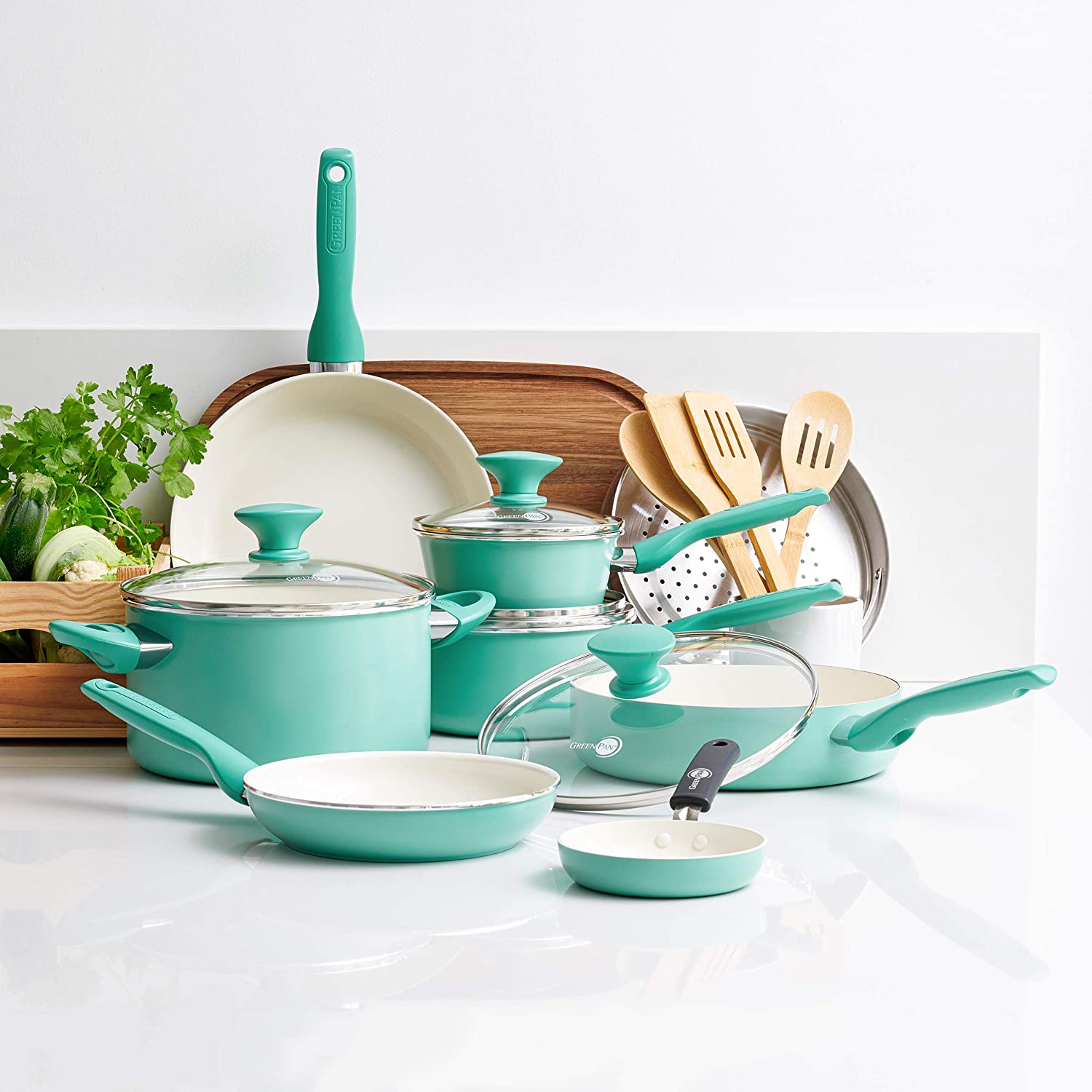 GreenPan Rio Ceramic Nonstick 8 and 10 Frypan Set - Turquoise