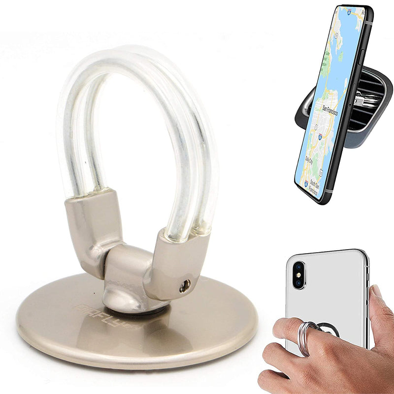 Phone Ring Holder Stand 2 In 1 Universal Air Vent Car Phone Mount And Phone Finger Grip Ring With Strong Sticky Gel Pad Compatible With Smartphones Silver Matte