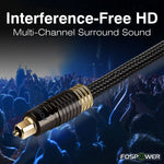 Fospower 25 Feet 24K Gold Plated Cl3 Rated Toslink Digital Optical Audio Cable S Pdif Zero Rfi Emi Interference Metal Connectors Ultra Durable Nylon Braided Jacket