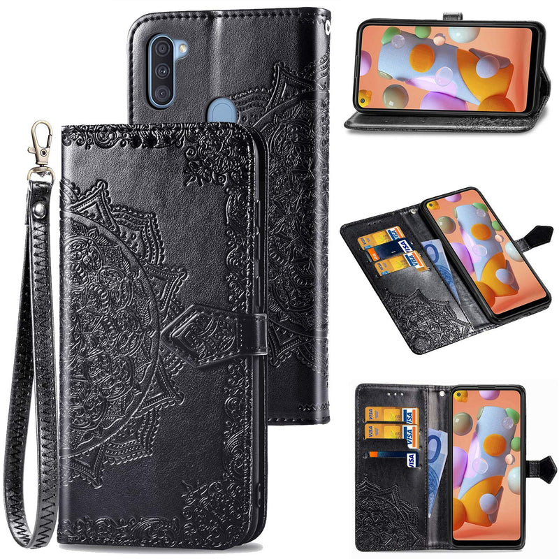 Phone Case For Galaxy A11 Samsung A11 Case Premium Pu Flip Leather Wallet Card Slots Protective Covermandala Flower Embossed For Samsung Galaxy A11 Blue