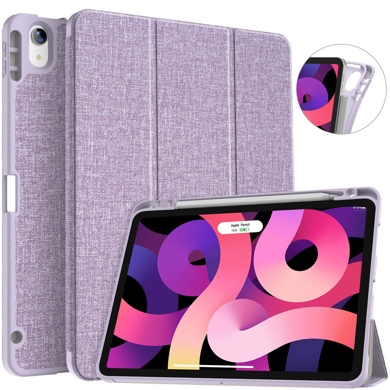 Ipad Air 4 Case 10 9 Inch 2020 With Pencil Holder Full Body Protection Apple Pencil Charging Soft Tpu Back Cover For 2020 New Ipad Air 4Th Generation Violet