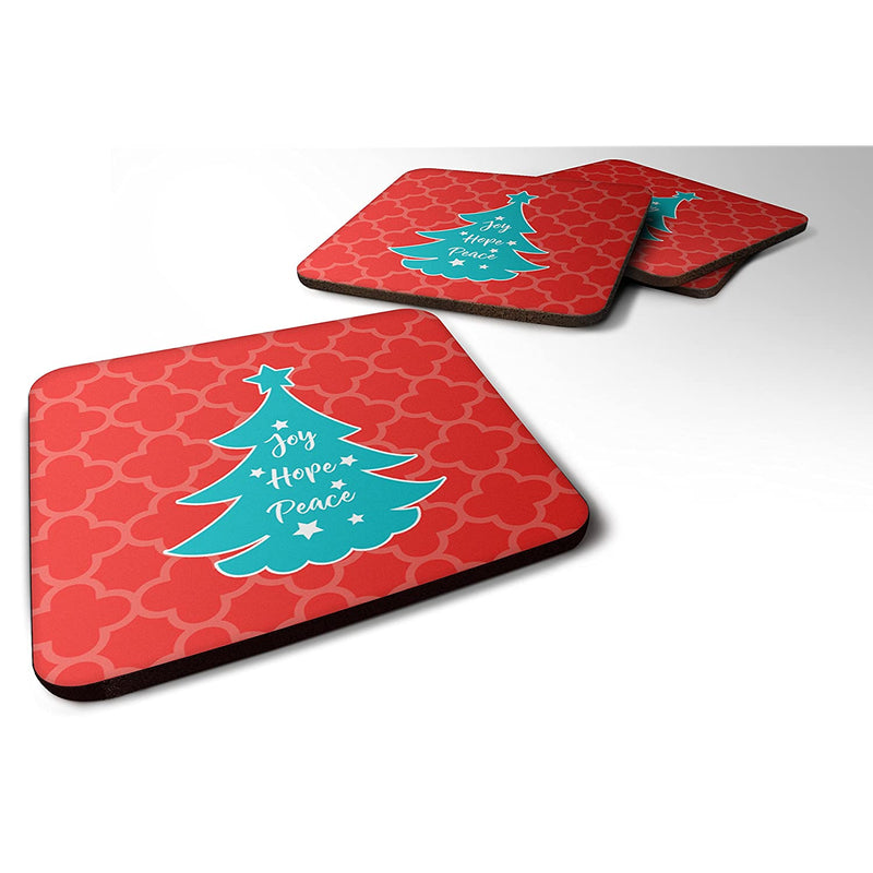 Carolines Treasures Christmas Tree Red Teal Foam Coaster Set Of 4 3 5 Multicolor