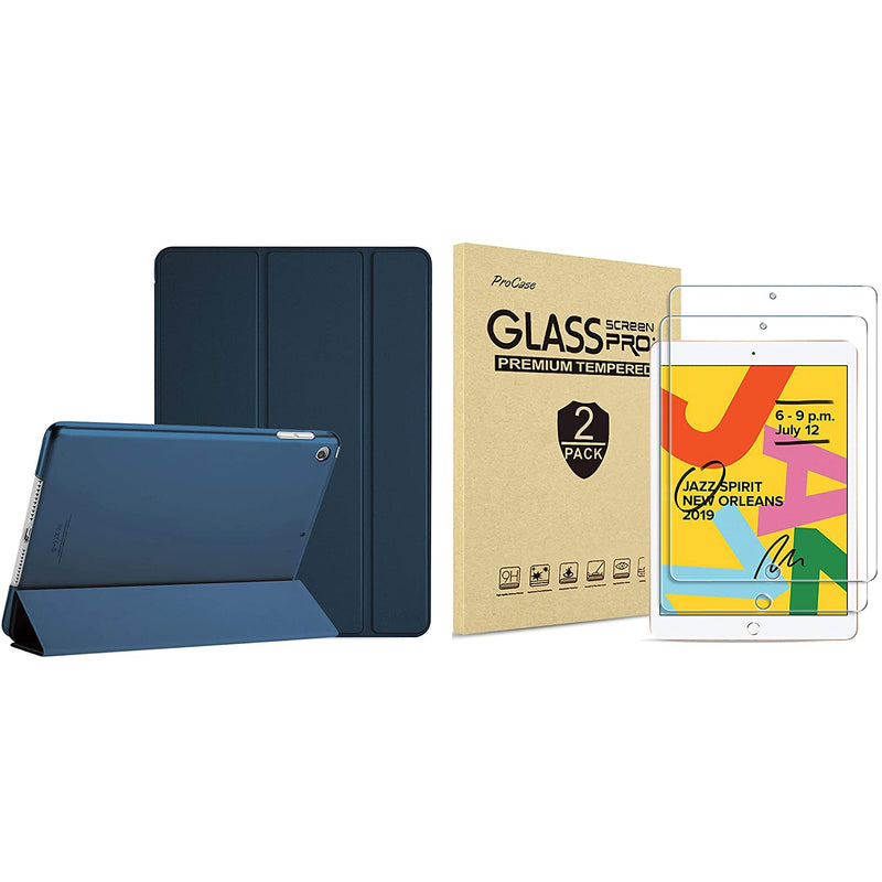 Procase Ipad 10 2 7Th Generation 2019 Case Slim Stand Hard Case Navy Bundle With 2 Pack Ipad 10 2 7Th Generation Tempered Glass Screen Protectors