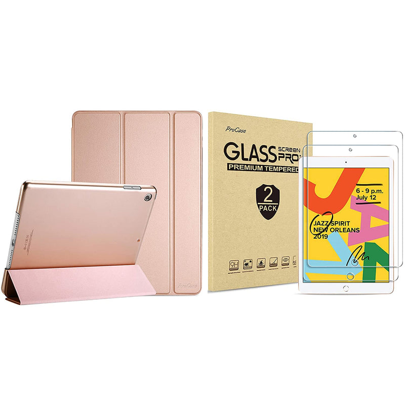 Ipad 10 2 7Th Generation 2019 Case Slim Stand Hard Case Rosegold Bundle With 2 Pack Ipad 10 2 7Th Generation Tempered Glass Screen Protectors