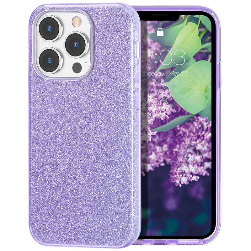 Milprox Compatible With Iphone 13 Pro Max Case 2021 Glitter Sparkly Shiny Bling Rubber Gel Shell Cases 3 Layers Shockproof Protective Bumper Cover For Iphone 13 Pro Max 6 7 2021 Purple
