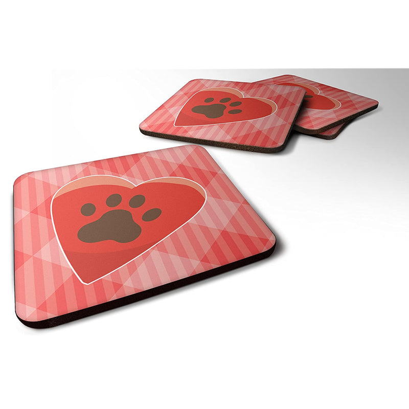 Carolines Treasures Puppy Pawprint Heart Foam Coaster Set Of 4 3 5 Multicolor