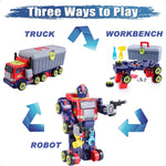 3 In 1 Kids Large Transformer Toy Big Construction Truck Set Transform Take Apart Robot Figure Building Tool Bench Summer Holiday Birthday Gift For Age 3 4 5 6 7 8 Year Old Boy Child