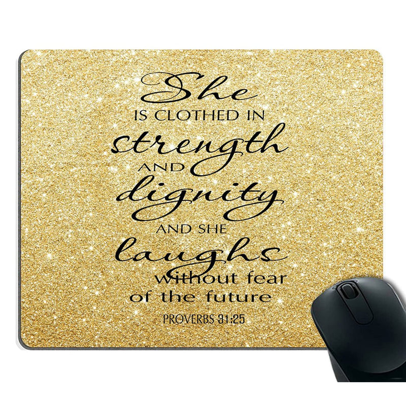 Smooffly Proverbs 31 25 Mouse Pad Bible Verse Gold Sparkles Glitter Pattern Mouse Pad