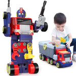3 In 1 Kids Large Transformer Toy Big Construction Truck Set Transform Take Apart Robot Figure Building Tool Bench Summer Holiday Birthday Gift For Age 3 4 5 6 7 8 Year Old Boy Child