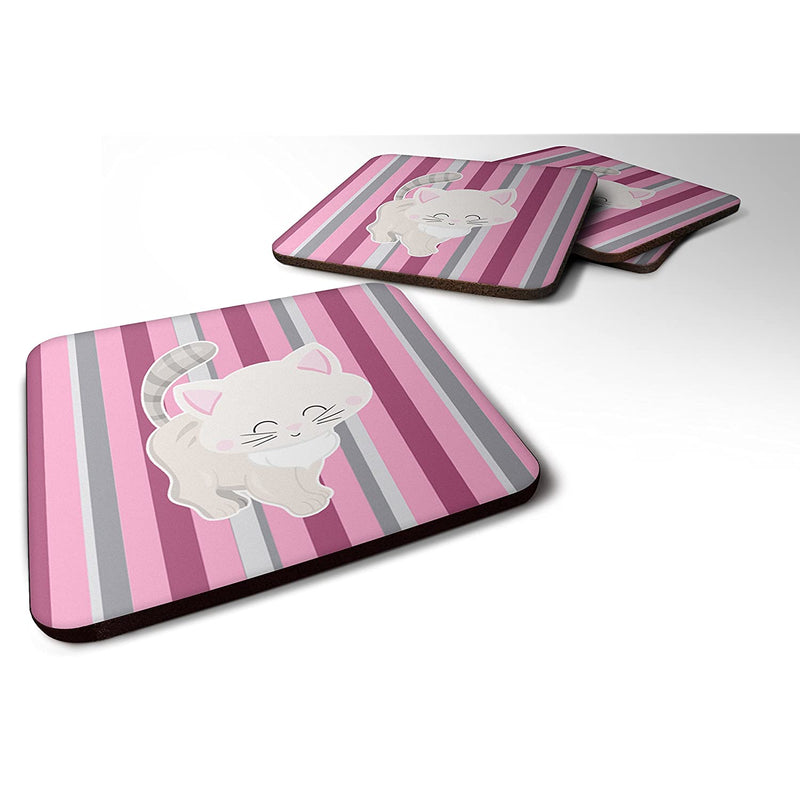 Carolines Treasures Kitten Cat Pink Gray Foam Coaster Set Of 4 3 5 Multicolor