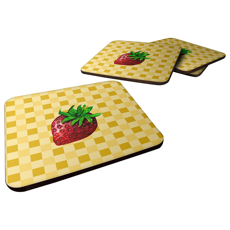 Carolines Treasures Strawberry On Basketweave Decorative Coasters 3 5 Multicolor