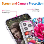Awsaccy For Iphone 13 Pro Max Bling Case Glitter For Women Girls Cute Girly Unique 3D Luxury Handmade Crystal Sparkly Diamond Rhinestone Pink Pearl Floral Lipstick Designer Protective Tpu Phone Case