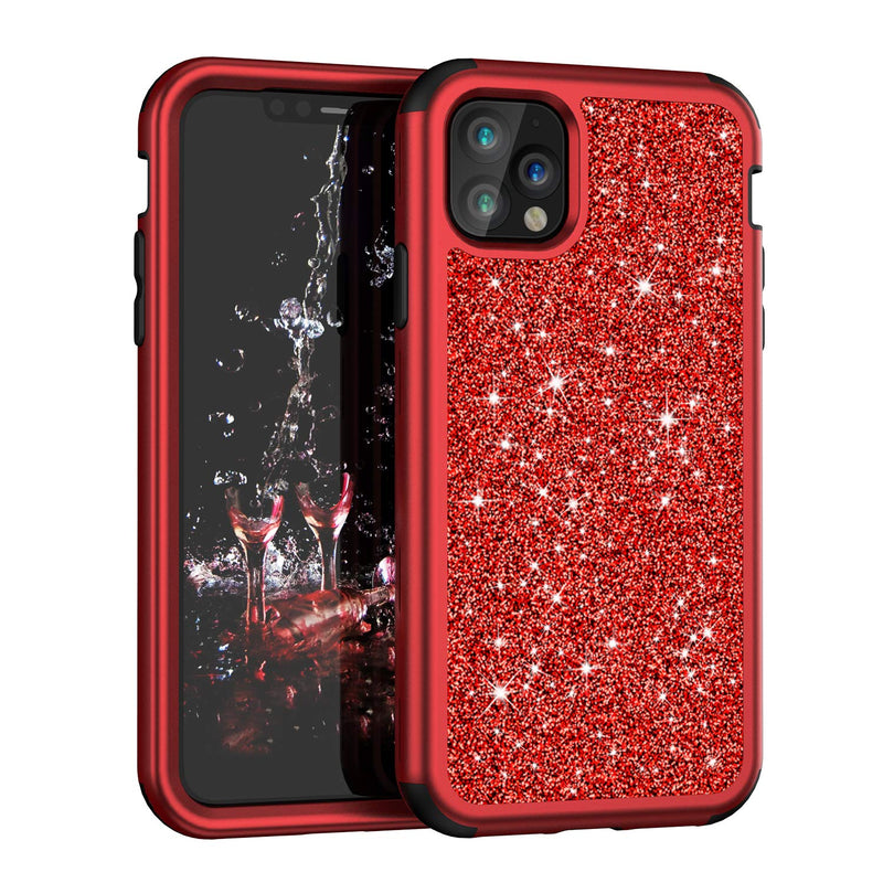 Dteck For Iphone 11 Case 6 1 Inch Glitter Sparkle Bling Case For Girls Women Heavy Duty Hybrid Rugged Shock Absorption Full Body Protective Cover For 6 1 Iphone 11 2019 Release Red