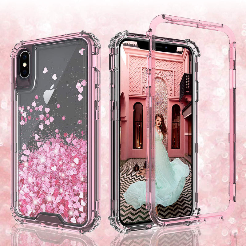 Galaxy A30 A20 Case Hard Clear Glitter Bling Sparkle Flowing Liquid Heavy Duty Shockproof Rugged Protective Bling Girls Women Compatible Cases For Samsung Galaxy A20 A30 A205U Pink