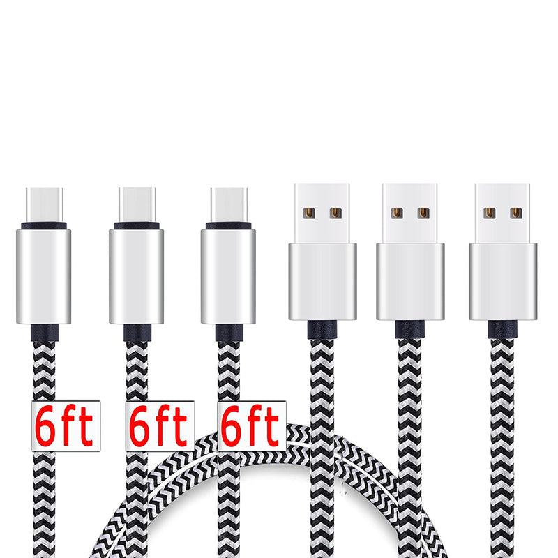 Usb Type C Cable 6Ft 3Pack By Ailun High Speed Type C To Usb A Sync Charging Nylon Braided Cable For Samsung Galaxy S20 S20 S20Ultra S10 Plus Silver Blackwhite Not Micro Usb