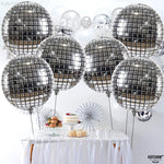 Large 22 Inc Pack Of 12 Silver Disco Ball Party Decoration Balloon 360 Degree Sphere 4D Disco Balloons For Disco Ball Decor Party Decorations