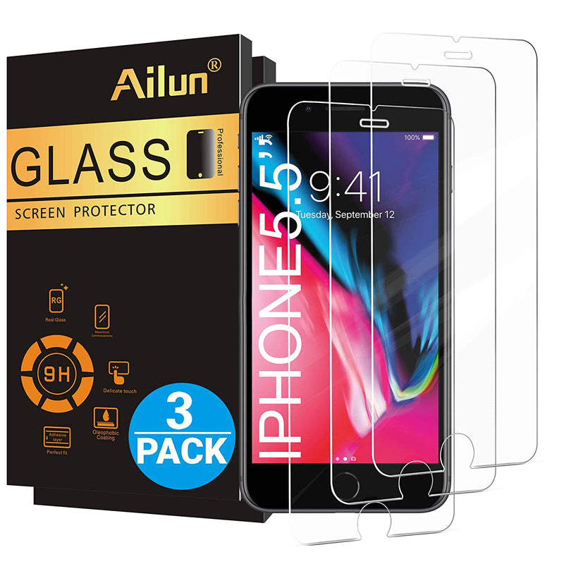 Ailun Screen Protector For Iphone 8 Plus 7 Plus 6S Plus 6 Plus 5 5 Inch 3Pack 2 5D Edge Tempered Glass Compatible With Iphone 8 Plus 7 Plus 6S Plus 6 Plus Anti Scratch Case Friendly