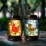 Mason Jar Lights With Red Bird Santa Claus Decor