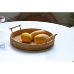 Round Rattan Tray Woven Bread Basket With Handles Small Cracker Tray For Serving Dinner