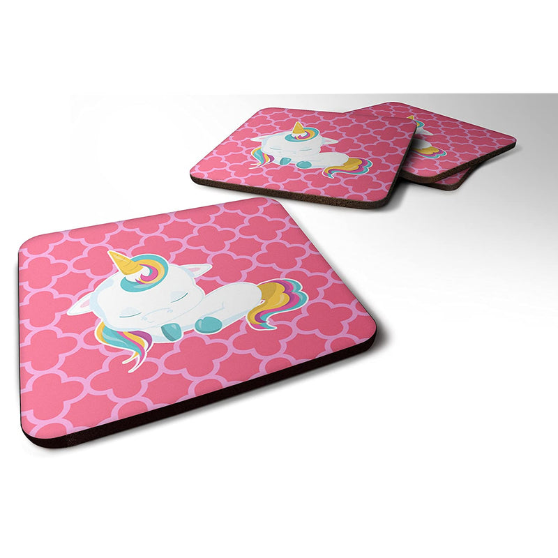 Carolines Treasures Quatrafoil Pink Unicorn Foam Coaster Set Of 4 3 5 Multicolor
