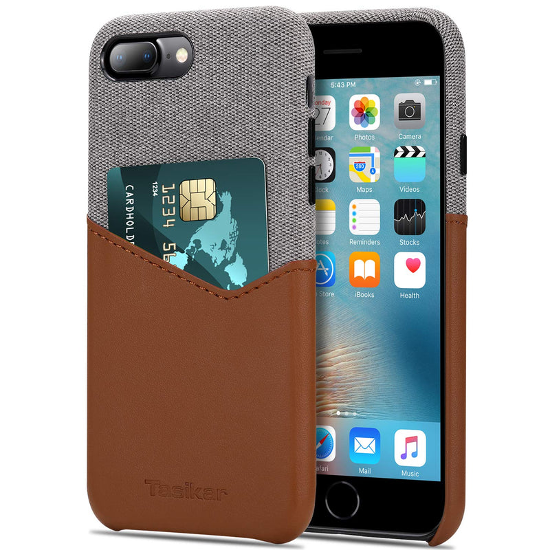 Tasikar Compatible With Iphone 8 Plus Case Iphone 7 Plus Case Card Holder Slot Wallet Case Premium Leather And Fabric Design Compatible With Iphone 8 Plus Iphone 7 Plus Brown