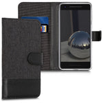 Kwmobile Wallet Case Compatible With Google Pixel 2 Fabric Faux Leather Cover With Card Slots Stand Anthracite Black